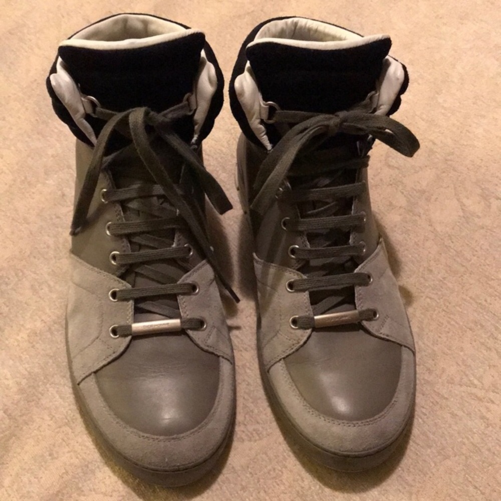 Dior Homme grey leather with blue suede high tops!